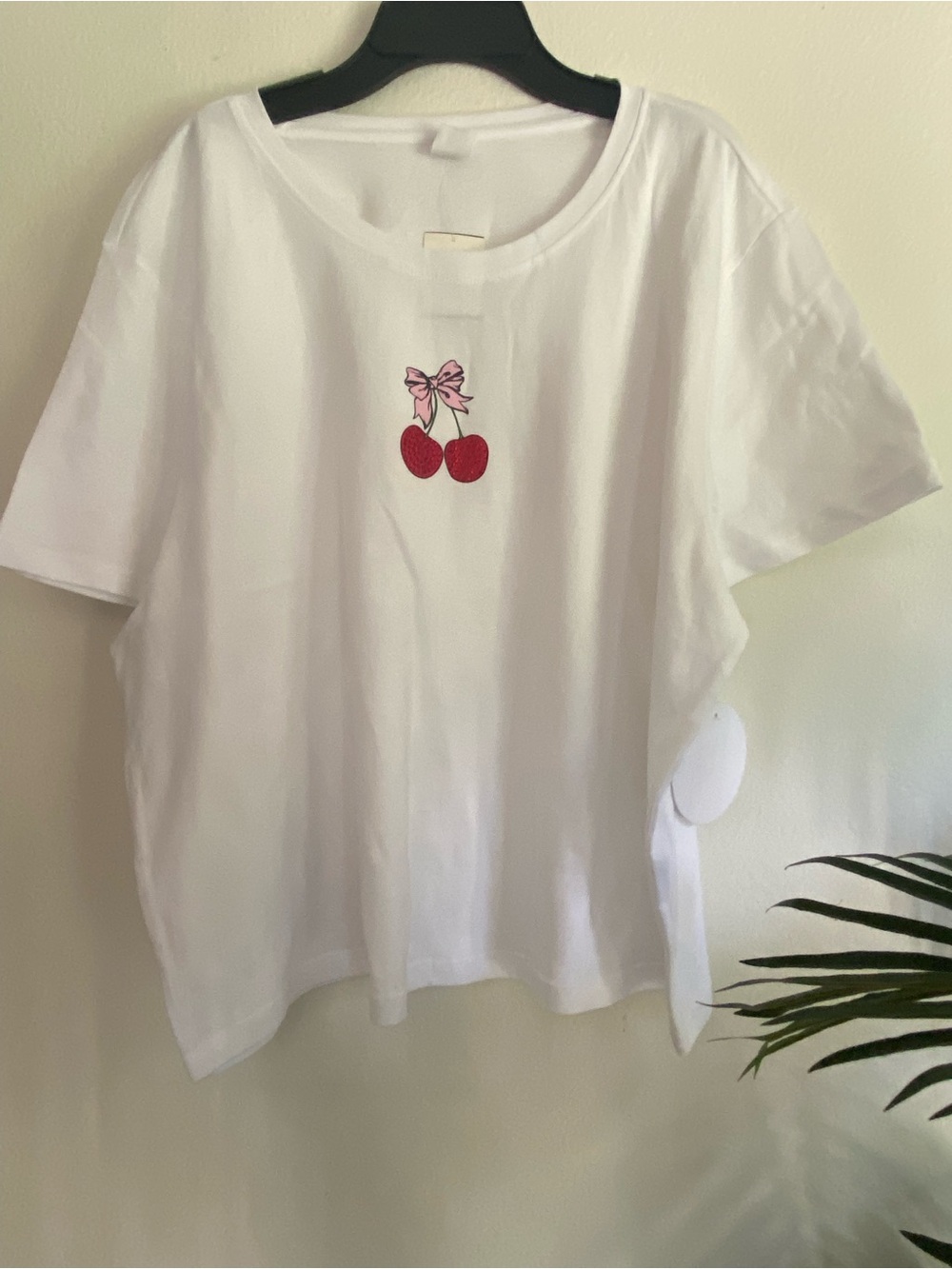 XL White Cherry Graphic Crop Tee - Pink & Red